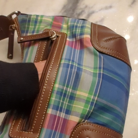 Chaps Ralph Lauren Luxemberg Blue Madras Plaid Shoulder Bag - Picture 13 of 16